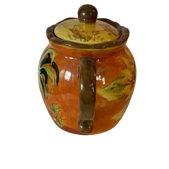 Maxera Teapot Orange Rooster Sunflower Ruffled Hand Painted Pottery Retired - Picture 8 of 10